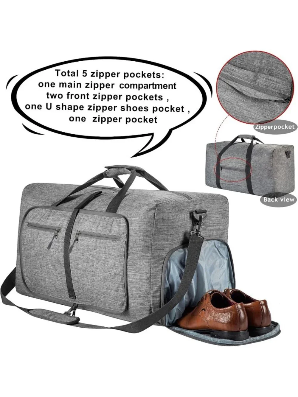 Spacious Foldable Travel Duffle Bag with Shoe Compartment - 65L/85L/115L Options
